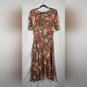 Passports of Pier 1 Imports Vintage 80s Floral Maxi Dress sz M Retro Victorian